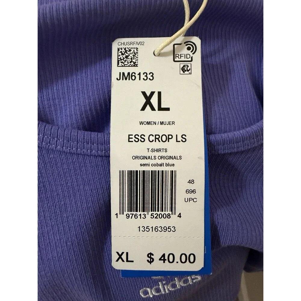 Adidas Originals Essentials Crop Long Sleeve T Shirt Semi Cobalt Blue Womens XL